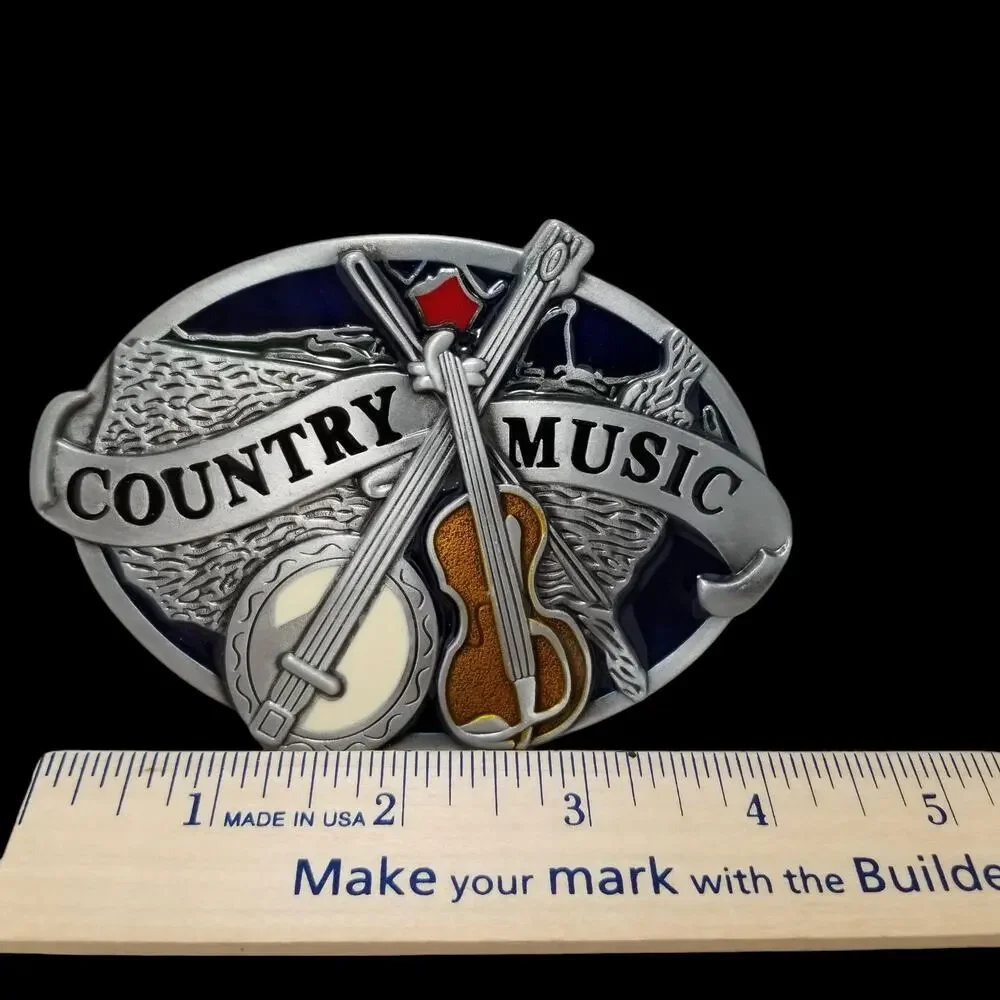 Large Belt Buckle Country‎ Music Western Banjo Fiddle Violin USA